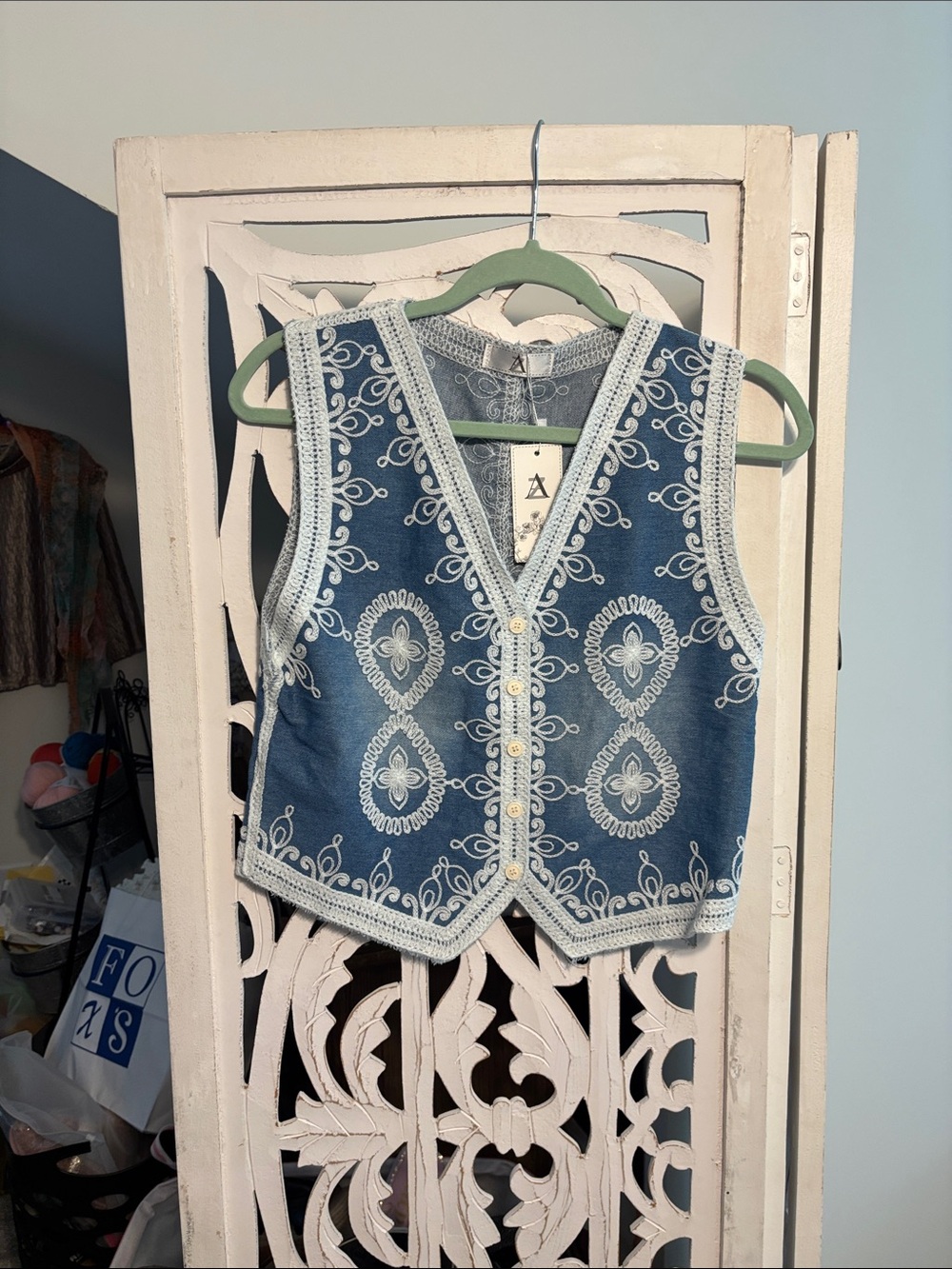 Embroidered Denim-Look ' Vest - Blue